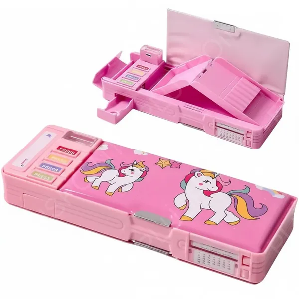 Plastic_Multifunctional_Cute_Unicorn_School_Pencil_Case_For_Girls_-_Multi_Compartment_Button_Operated_Unicorn_Compass_Box,_Stationary_Items-_Pencil_Case_&_Geometry_Box_For_Kids