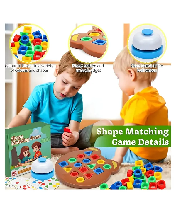 Shape_Matching_Puzzle_Game_For_Kids_|_30_Question_Cards,32_Colorful_Shapes,2_Bear_Boards_&_Bell_|_Educational_Stem_Toy_For_3+_Years_|Montessori_Learning_Toy_For_Shape_&_Color_Recognition