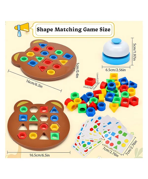 Shape_Matching_Puzzle_Game_For_Kids_|_30_Question_Cards,32_Colorful_Shapes,2_Bear_Boards_&_Bell_|_Educational_Stem_Toy_For_3+_Years_|Montessori_Learning_Toy_For_Shape_&_Color_Recognition