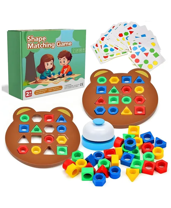 Shape_Matching_Puzzle_Game_For_Kids_|_30_Question_Cards,32_Colorful_Shapes,2_Bear_Boards_&_Bell_|_Educational_Stem_Toy_For_3+_Years_|Montessori_Learning_Toy_For_Shape_&_Color_Recognition