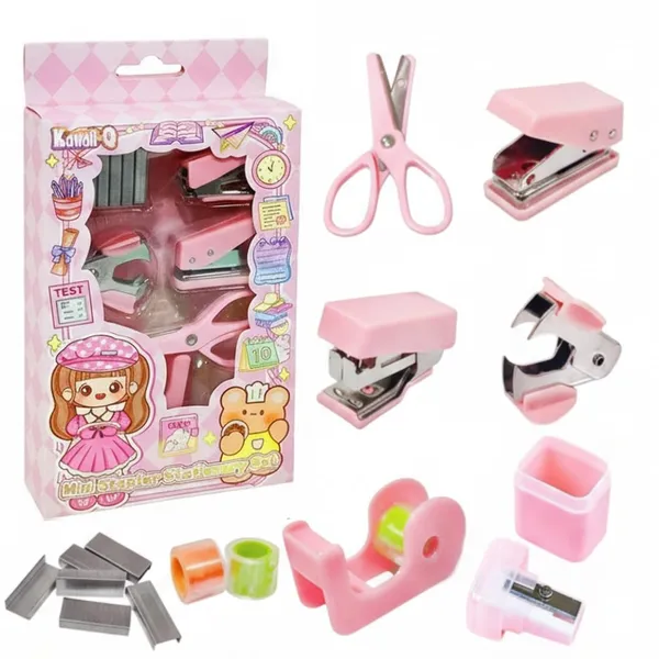 Cute_Kawaii_Mini_Stationery_Set_For_Kids_5-In-1_School_Supply_Kit_Includes_Mini_Stapler,_Scissors,_Sharpener,_Tape_Dispenser_&_Staples_Remover_Ideal_For_Art,_Craft_&_School_Projects