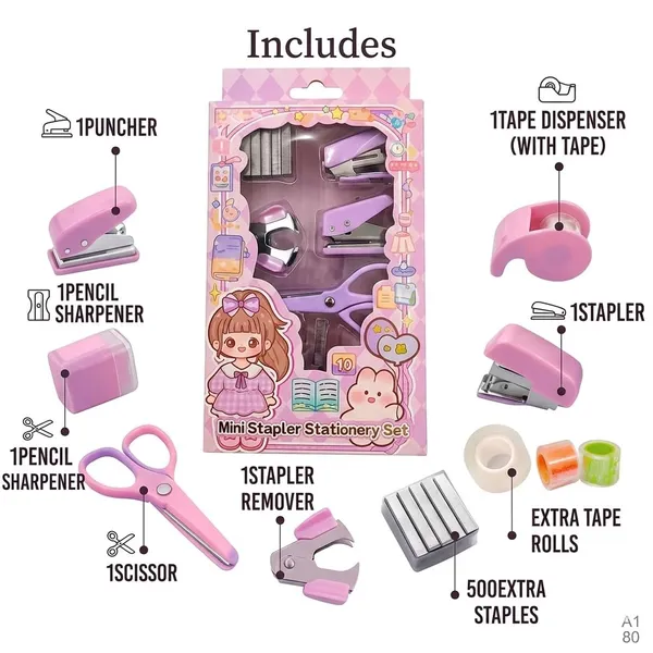 Cute_Kawaii_Mini_Stationery_Set_For_Kids_5-In-1_School_Supply_Kit_Includes_Mini_Stapler,_Scissors,_Sharpener,_Tape_Dispenser_&_Staples_Remover_Ideal_For_Art,_Craft_&_School_Projects