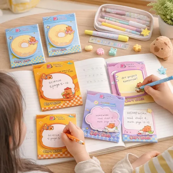 Cute_Capybara_Sticky_Notes_Set_Of_4_|_Colorful_Page_3D_Sticky_Notes_120_Sheets_|_Unique_Design_With_Paper_For_Organized_Note-Taking,_Reminders,_And_Creative_Ideas_For_Girls