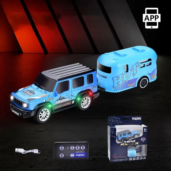 1:64_Mini_Rc_Off-Road_Jeep_With_Camper_Van_Led_Lights_2.4Ghz_Off-Road_Remote_Control_Car_|_3_Speed_Adjustable,_Usb_Rechargeable_Alloy_Rc_Car_For_Kids_&_Adults_Indoor/Outdoor_Racing