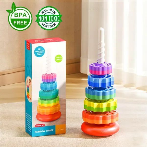 PLUSPOINT_Baby_Spinning_Stacking_Toys_for_Toddlers_1-3,_Rainbow_Ring_Stacker_Montessori_Toys_for_Babies_6-12_Months,