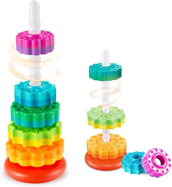 PLUSPOINT_Baby_Spinning_Stacking_Toys_for_Toddlers_1-3,_Rainbow_Ring_Stacker_Montessori_Toys_for_Babies_6-12_Months,