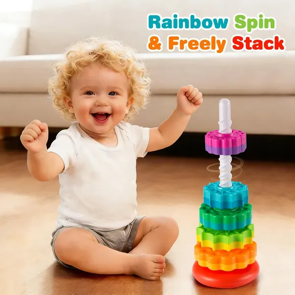 PLUSPOINT_Baby_Spinning_Stacking_Toys_for_Toddlers_1-3,_Rainbow_Ring_Stacker_Montessori_Toys_for_Babies_6-12_Months,