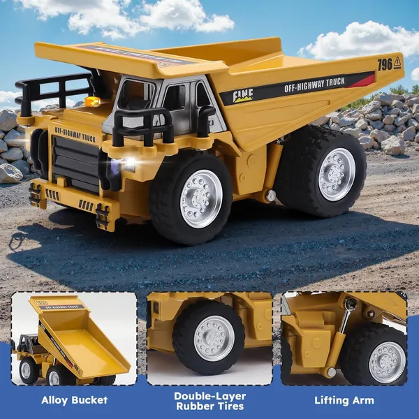 PLUSPOINT_Mini_RC_Dumper_Truck_for_Kids_–_1:64_Scale_Die-Cast_Metal_Construction_Vehicle_with_Remote_Control,_Realistic_Simulation_Styling_&_Durable_Rubber_Tires