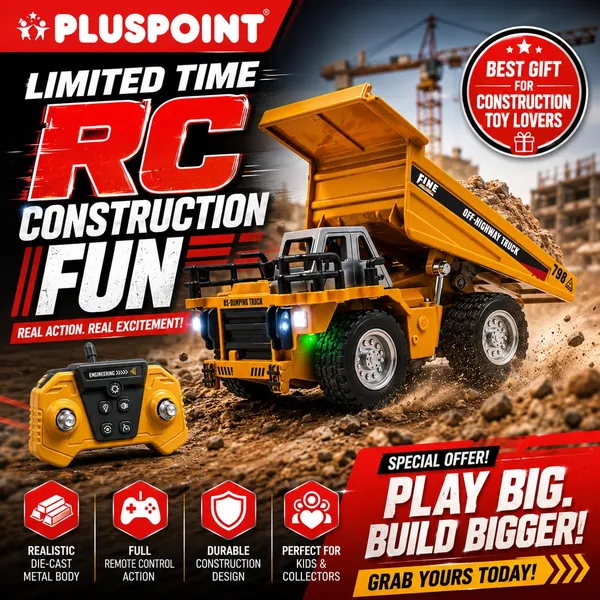 PLUSPOINT_Mini_RC_Dumper_Truck_for_Kids_–_1:64_Scale_Die-Cast_Metal_Construction_Vehicle_with_Remote_Control,_Realistic_Simulation_Styling_&_Durable_Rubber_Tires