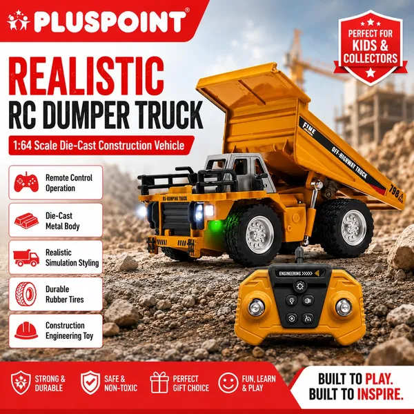 PLUSPOINT_Mini_RC_Dumper_Truck_for_Kids_–_1:64_Scale_Die-Cast_Metal_Construction_Vehicle_with_Remote_Control,_Realistic_Simulation_Styling_&_Durable_Rubber_Tires