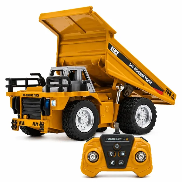 PLUSPOINT_Mini_RC_Dumper_Truck_for_Kids_–_1:64_Scale_Die-Cast_Metal_Construction_Vehicle_with_Remote_Control,_Realistic_Simulation_Styling_&_Durable_Rubber_Tires