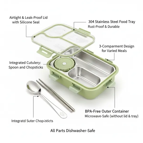 Bento_Lunch_Box_3_Inner_Compartment_Stainless_Steel_Insulated_Air_Tight_Portable_Tiffin_with,700ml_Lunch_Box�