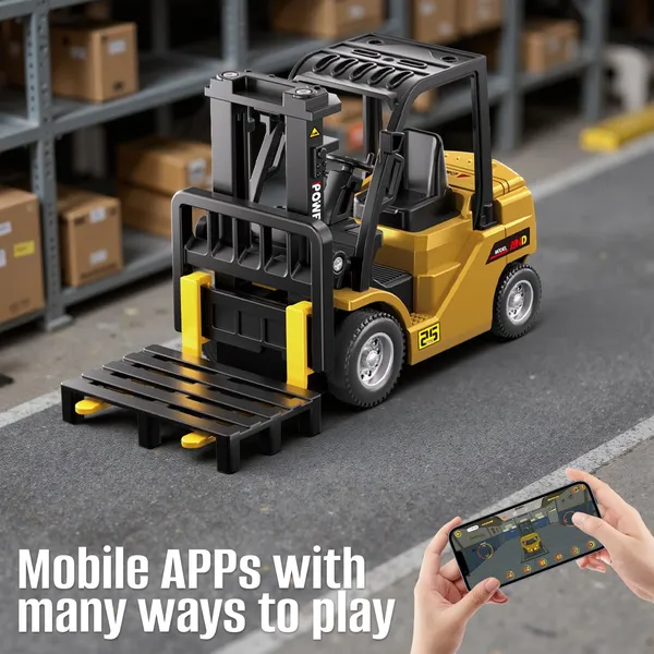 1/64_RC_Forklift_Toy,_Remote_Control_Forklift_Truck_with_Rechargeable_Battery,_10_Channel_2_Modes,_Transformable_Lift_Fork_&_Hook,_Lights_&_Sounds,_Construction_Toy
