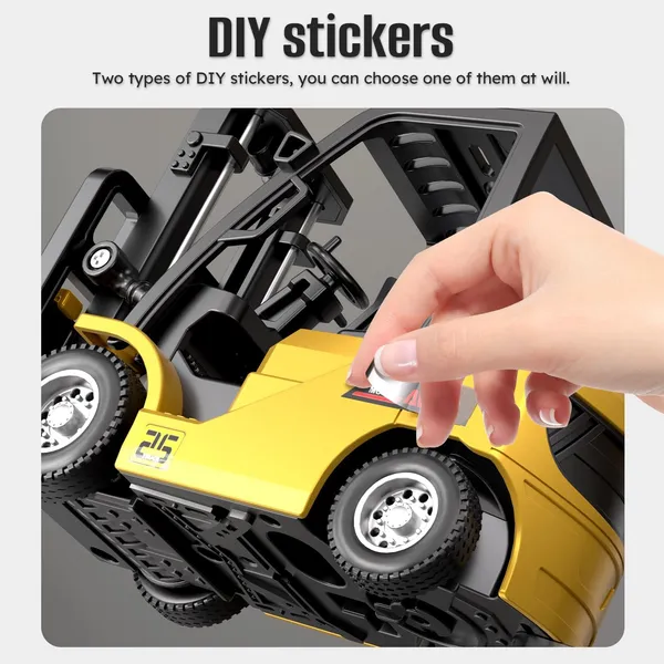 1/64_RC_Forklift_Toy,_Remote_Control_Forklift_Truck_with_Rechargeable_Battery,_10_Channel_2_Modes,_Transformable_Lift_Fork_&_Hook,_Lights_&_Sounds,_Construction_Toy