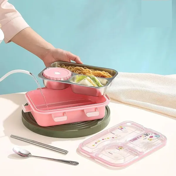 Bento_Lunch_Box_3_Inner_Compartment_Stainless_Steel_Insulated_Air_Tight_Portable_Tiffin_with,700ml_Lunch_Box�