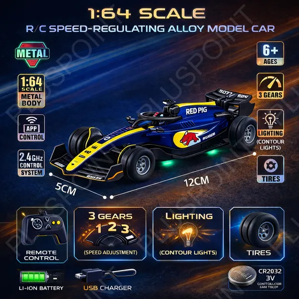 1:64_Die-cast_Metal_F1_RC_Mini_Racing_car_with_LED_Lights_|_2.4GHz_Remote_Control_Car�