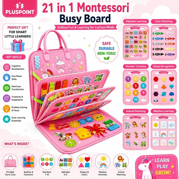 Unicorn_Busy_Board_Montessori_Toys_Birthday_Gift_Preschool_Learning_Activities_With_Life_Skills_Abc_123_Shape_Color_Animal_Weather_Toddler_Gifts_Christmas_Toys_For_Kids_2-7Yr,Multicolor