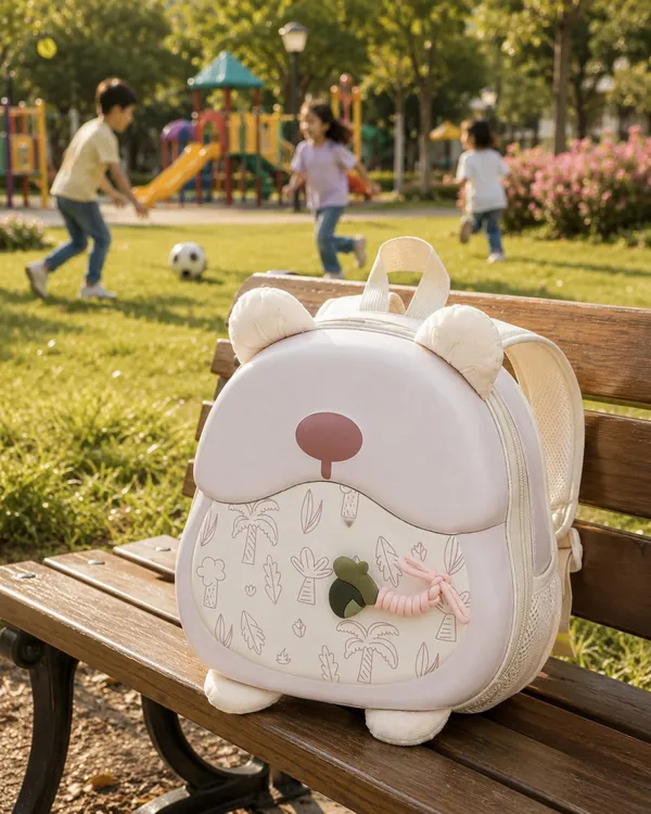 White_Polyester_Bear_Face_Kids_School_Backpack_With_Ears
