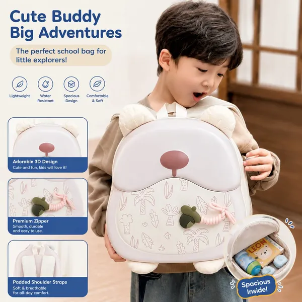 White_Polyester_Bear_Face_Kids_School_Backpack_With_Ears
