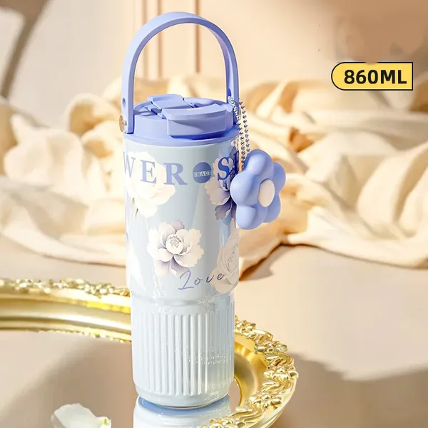 Blue_Stainless_Steel_Floral_Print_Tumbler_With_Straw