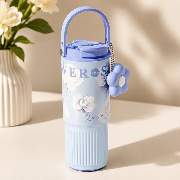 Blue_Stainless_Steel_Floral_Print_Tumbler_With_Straw