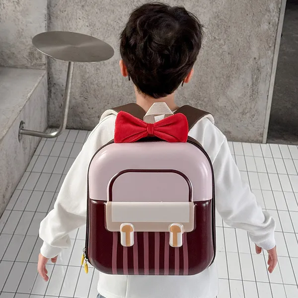 Brown_And_Light_Pink_Polyester_Bow_Accent_School_Backpack_For_Kids