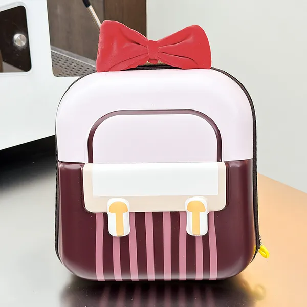Brown_And_Light_Pink_Polyester_Bow_Accent_School_Backpack_For_Kids