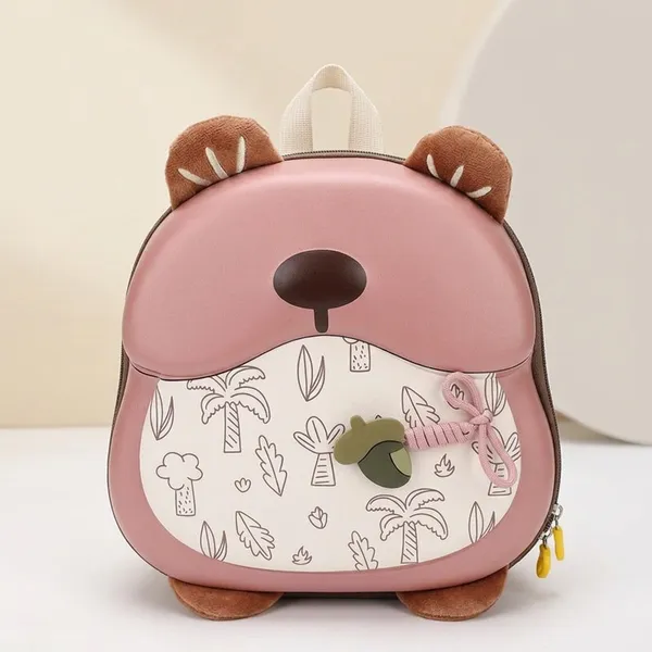 Pink_Polyester_Bear_Face_Cartoon_School_Backpack_For_Kids