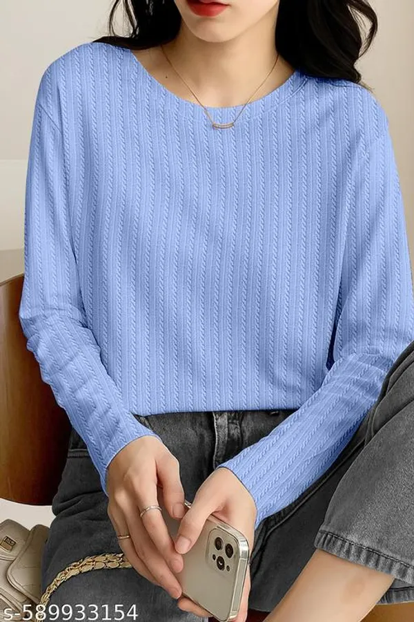 Blue_Cotton_Blend_Casual_Top_For_Women