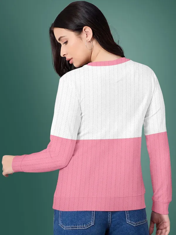 Pink_Cotton_Blend_Round_Neck_Textured_T_Shirt_For_Women