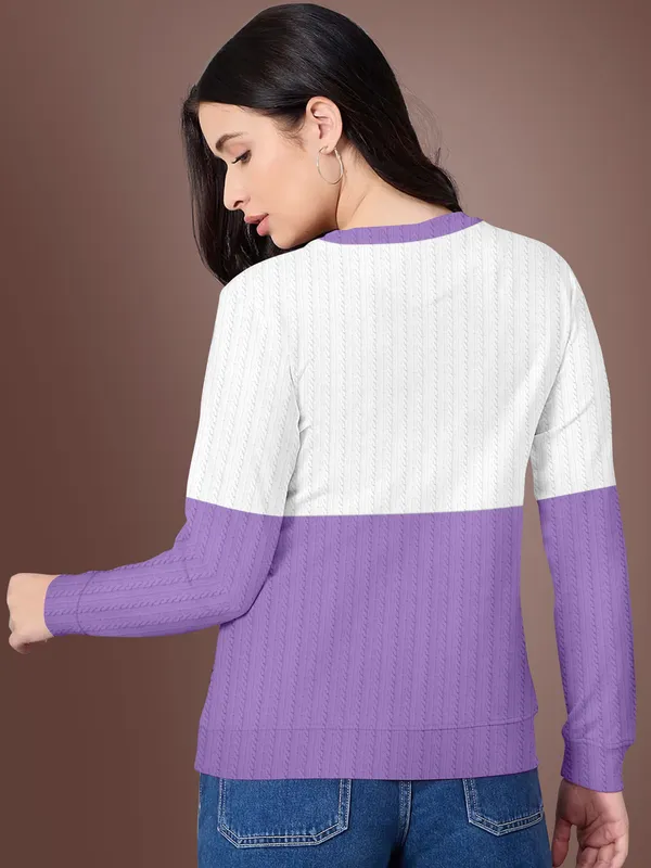 Purple_Cotton_Blend_Round_Neck_Textured_T_Shirt_For_Women