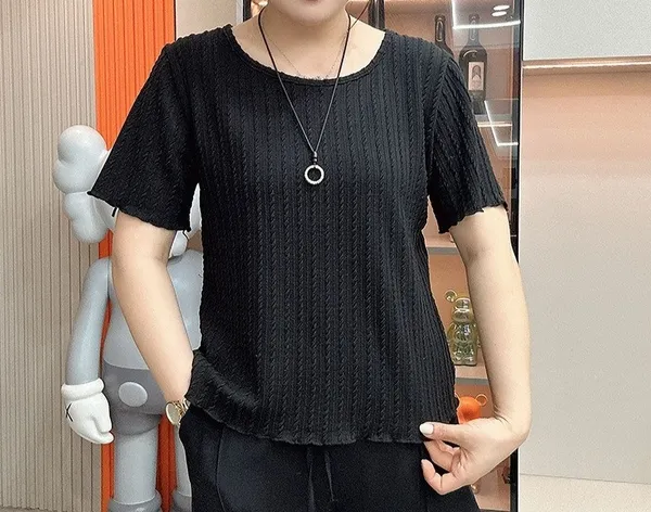 Black_Cotton_Blend_Casual_Round_Neck_Half_Sleeve_Top_For_Women