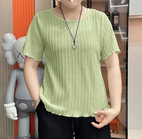 Green_Cotton_Blend_Casual_Round_Neck_Half_Sleeve_Top_For_Women
