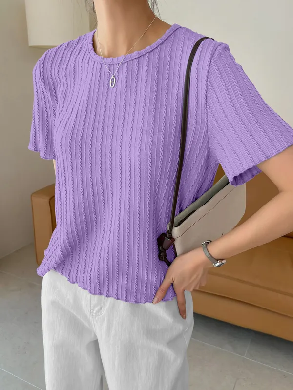 Purple_Cotton_Blend_Casual_Round_Neck_Half_Sleeve_Top_For_Women