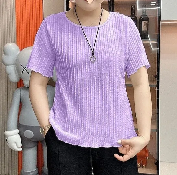 Purple_Cotton_Blend_Casual_Round_Neck_Half_Sleeve_Top_For_Women