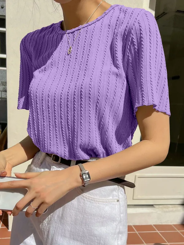 Purple_Cotton_Blend_Casual_Round_Neck_Half_Sleeve_Top_For_Women