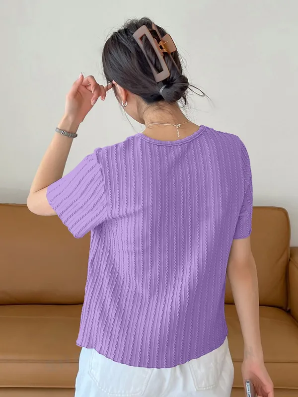 Purple_Cotton_Blend_Casual_Round_Neck_Half_Sleeve_Top_For_Women