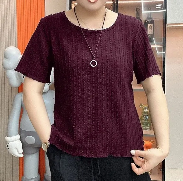 Maroon_Cotton_Blend_Casual_Round_Neck_Half_Sleeve_Top_For_Women