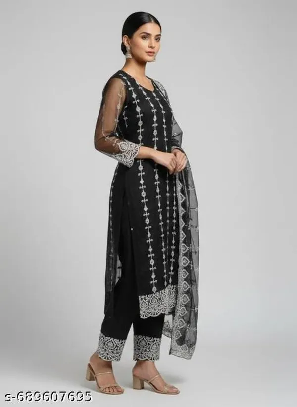 Black_Net_Casual_Kurti_Dupatta_Set_For_Women