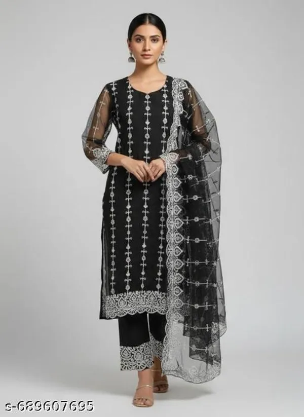 Black_Net_Casual_Kurti_Dupatta_Set_For_Women
