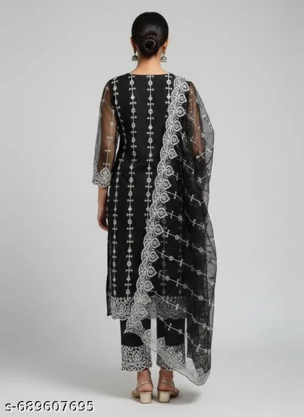 Black_Net_Casual_Kurti_Dupatta_Set_For_Women