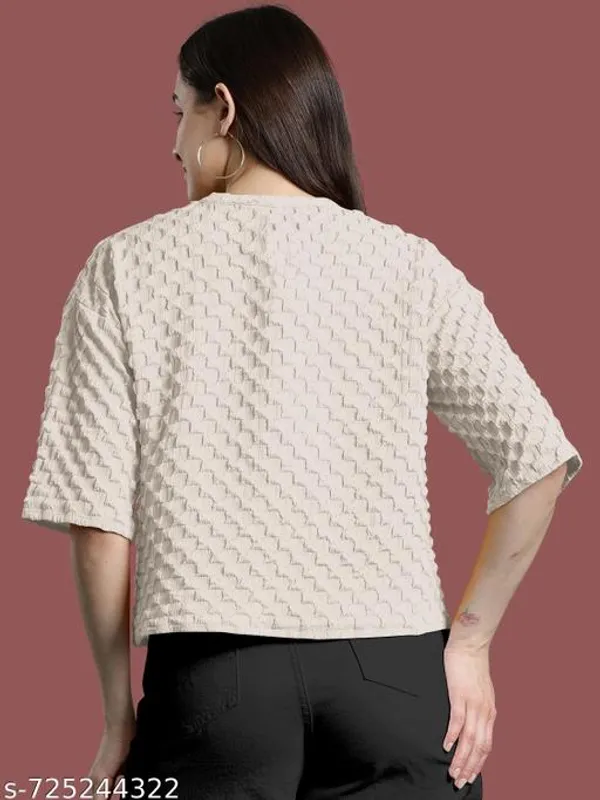 Cream_Cotton_Blend_Casual_Top_For_Women