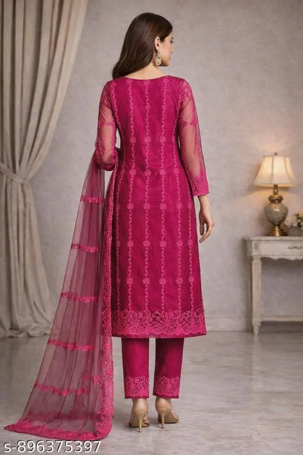 Pink_Net_Casual_A_Line_Kurti_Set_For_Women