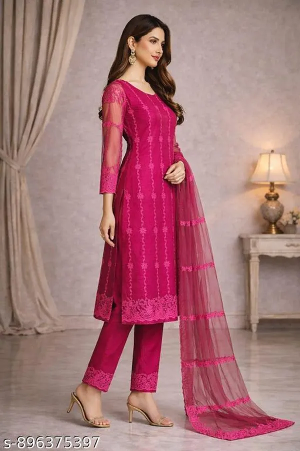 Pink_Net_Casual_A_Line_Kurti_Set_For_Women
