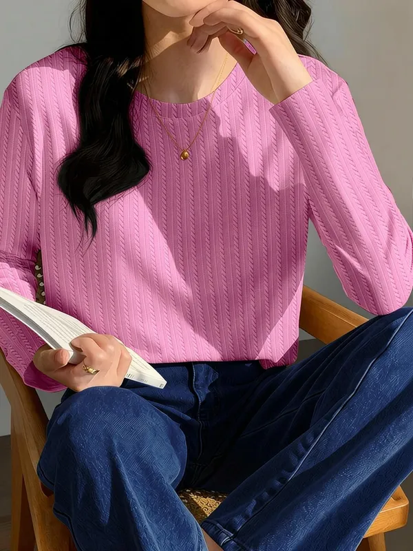 Pink_Cotton_Blend_Casual_Round_Neck_Full_Sleeve_Top_For_Women