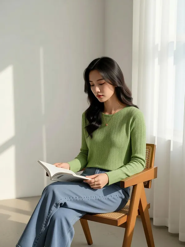 Green_Cotton_Blend_Casual_Round_Neck_Full_Sleeve_Top_For_Women