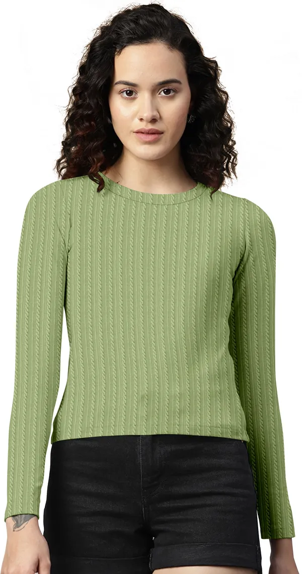 Green_Cotton_Blend_Casual_Round_Neck_Full_Sleeve_Top_For_Women