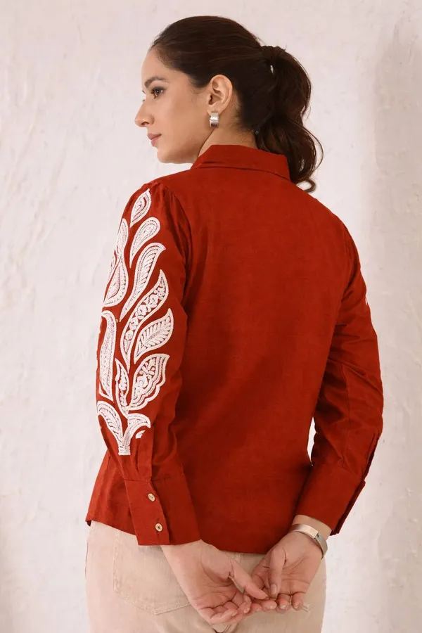 Maroon_Cotton_Embroidered_Shirt_For_Women