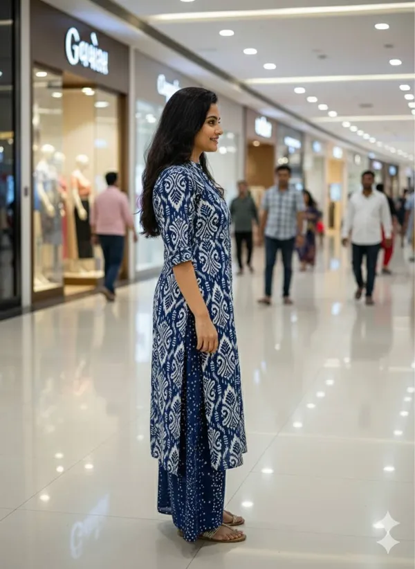Indigo_Cotton_Printed_Kurta_Set_For_Women