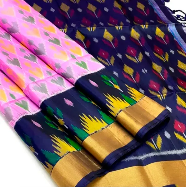 Pink_And_Navy_Blue_Traditional_Ikat_Silk_Saree_For_Women